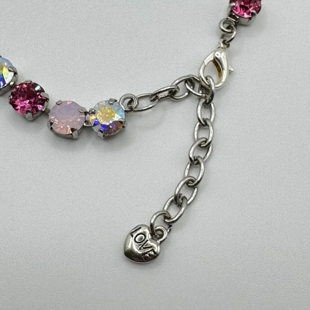 Handmade Swarovski Crystal Necklace | Pink, Fuchsia & Iridescent Elegant Jewelry - Picture 7 of 7